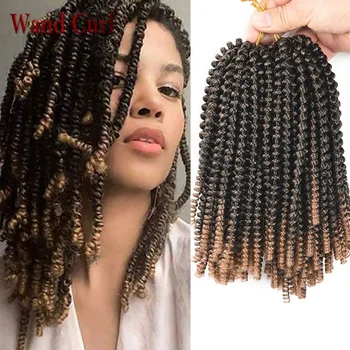 

Wand Curl Spring Twist Crochet Braids Synthetic Braiding Hair Ombre Colors Spring Curl Kinky Curly Crochet Hair Extensions 8inch