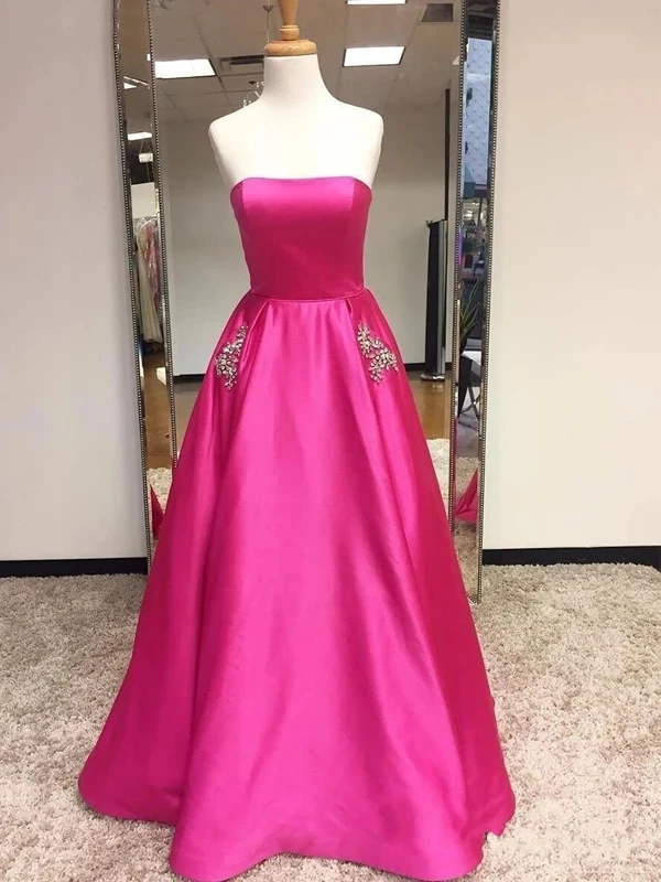 Лори атласное вышитое бисером платье с карманами для выпускного вечера, длинное платье принцессы, вечерние платья с открытой спиной, Robe De Soiree - Цвет: Cerise Pink