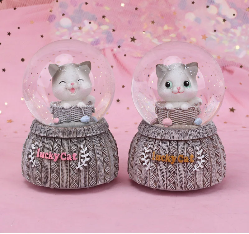 Lucky Cat хрустальный шар статуэтки Миниатюрная модель украшения дома аксессуары мультфильм кошки орнамент Музыкальная Шкатулка Свадебный декор ремесло