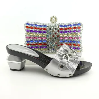 

Latest Design African Women's Party Shoes and Bag Sets 7CM Italian Shoes with Matching Bags for Women Crystal Wedding Shoe