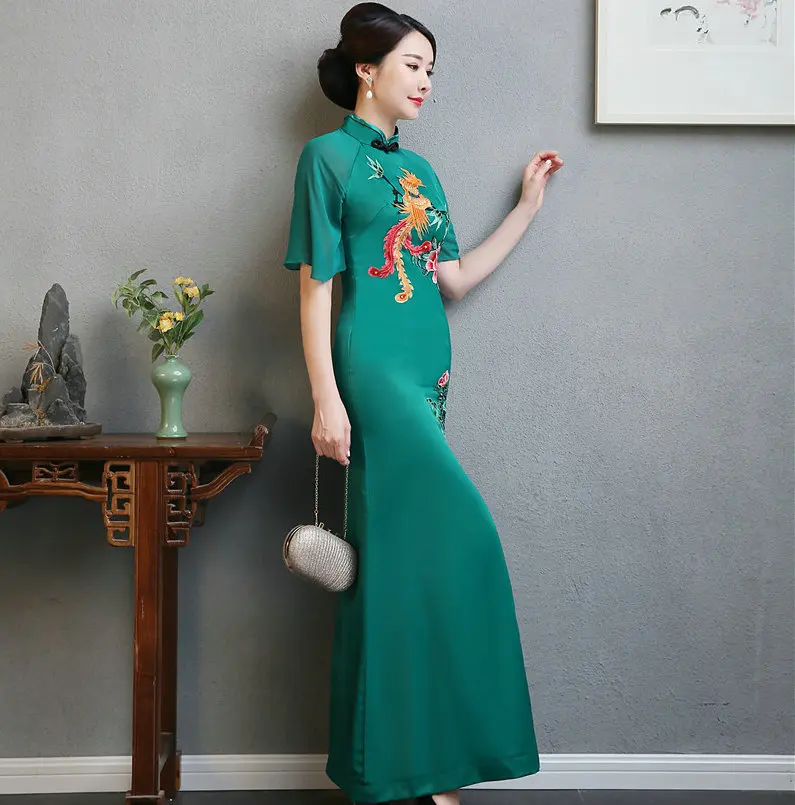 Плюс размер 3XL 4XL 5XL китайская винтажная вышивка леди Qipao Мода ручной работы Кнопка Cheongsam Новинка китайское торжественное платье
