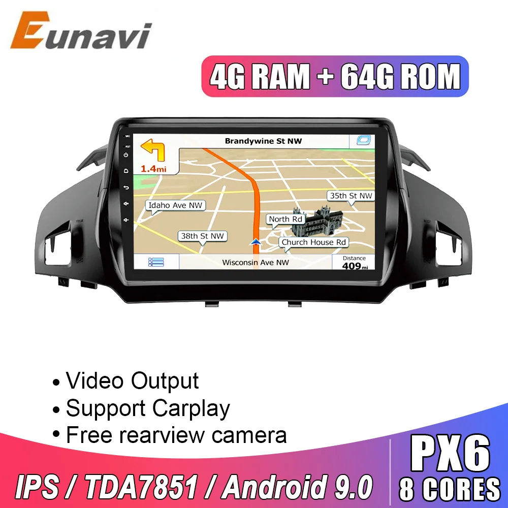 Eunavi 2 Din Android 9,0 автомобильное радио мультимедиа стерео видео навигация gps для Ford Kuga 2013-2017 2din головное устройство tda7851 ips RDS Eunavi 2 Din Android 9,0 автомобильное радио мультимедиа стерео видео навигация gps для Ford Kuga 2013-2017 2din головное устройство tda7851 ips RDS
