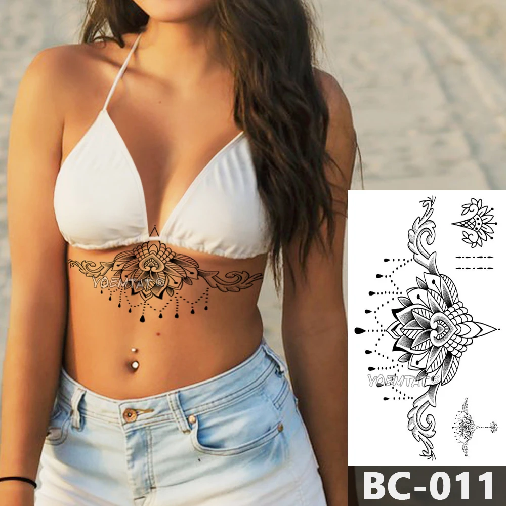 

1 Sheet Chest Body Tattoo Temporary Waterproof Jewelry Lace Totem Lotus Mandala tatto Decal Waist Art Tatoo Sticker Women