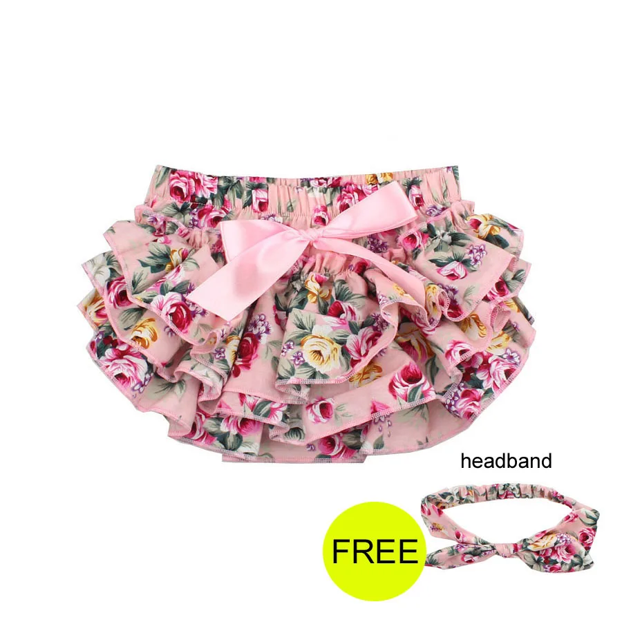 Color 1 Baby Girl Bloomers free Headband Baby Clothing flower Bow cotton Baby Shorts Ruffle Diaper Cover Bloomer Baby Panties - Цвет: Color 1