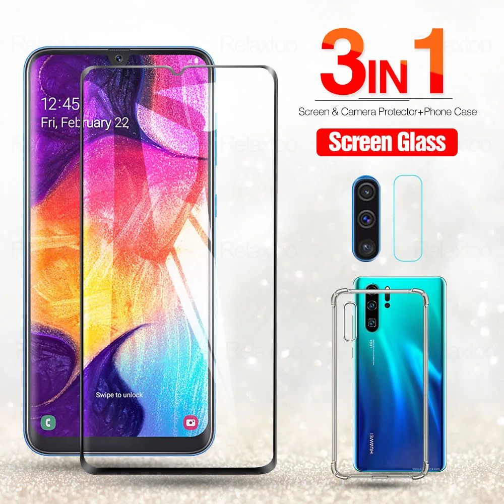 3 в 1 чехол + камера Защитное стекло для Samsung A50 экран протектор объектива temered на A70