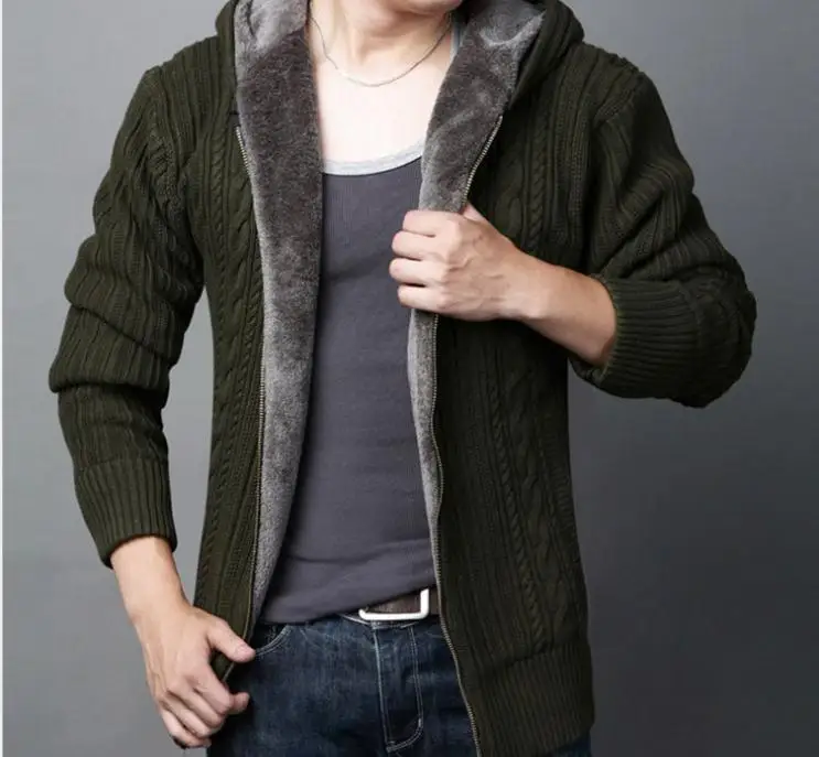 WENYUJH New Men Cardigan Thick Warm Wool Male Knitted Slim Fit Cashmere Fleece Sweater 2019 Autumn Winter Hooded Coat Zipper Top WENYUJH New Men Cardigan Thick Warm Wool Male Knitted Slim Fit Cashmere Fleece Sweater 2019 Autumn Winter Hooded Coat Zipper Top
