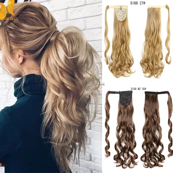 

XINRAN 22inches Ponytail Clip in Pony tail Pure Color Hair Extensions Wrap Around on Synthetic Hair Piece Long Wave Real Natural