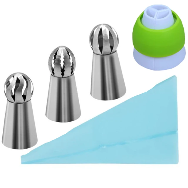 5Db/Beállított Szilikon Tészta Táska Hegyek Rozsdamentes Acél Gömb Alakú Jegesedés Csövek Fúvókák Csatoló Krém Tippek Cupcake Sütőszerszámok - Image 2