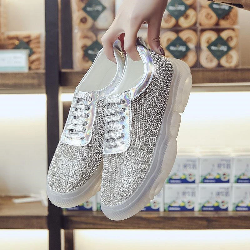 silver glitter wedge sneakers