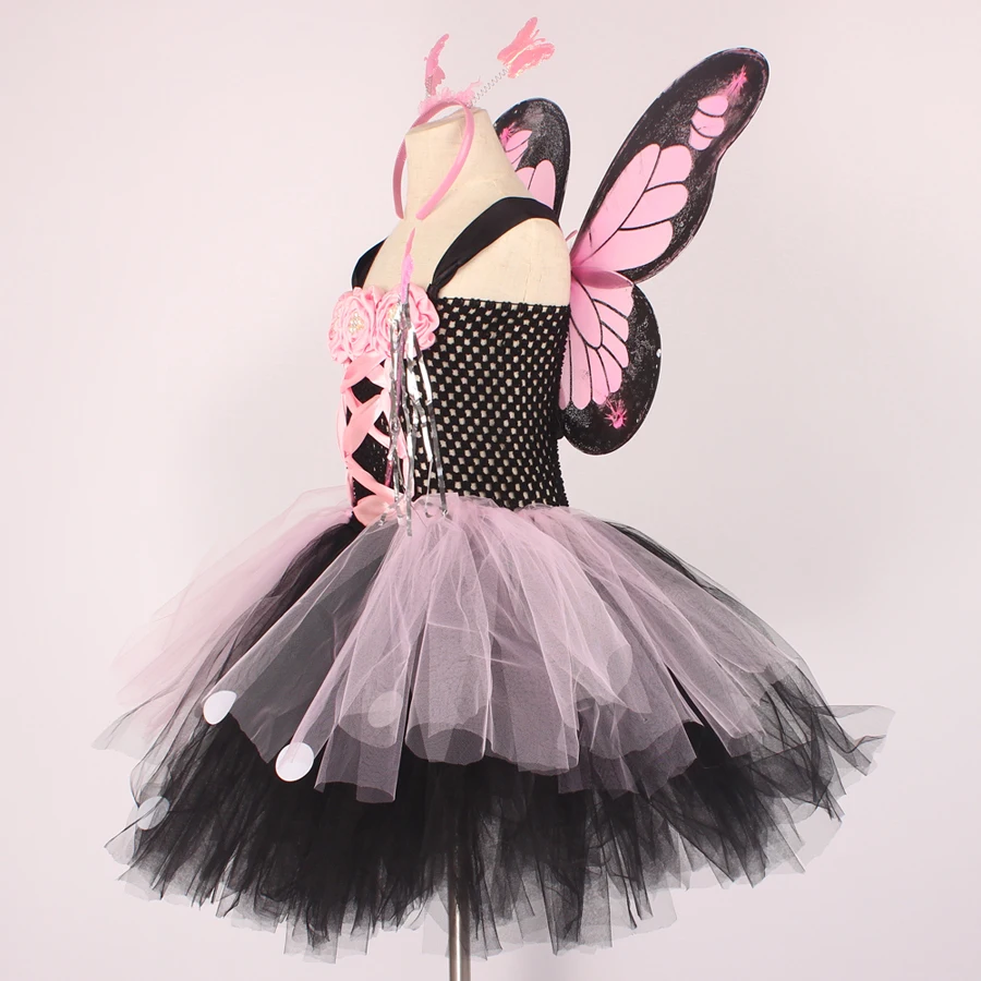 Костюм феи «монарх» с бабочками для девочек; детское платье-пачка с цветами и крыльями; Вечерние платья на Хэллоуин для девочек с животными-насекомыми