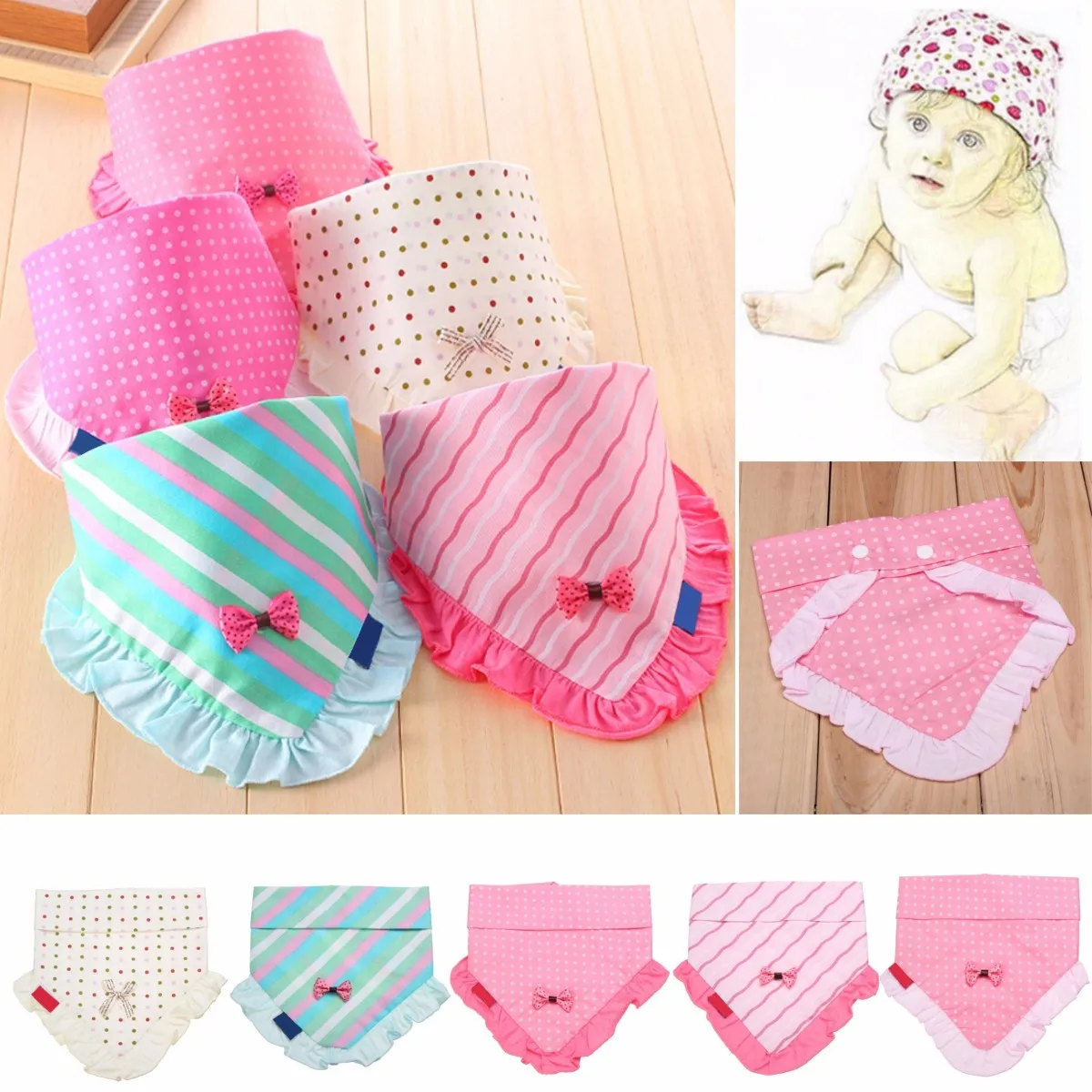 

Lace Baby Kids Girls Bibs Pinny Toddler Bandana Triangle Head Scarf Feeding Cleaning Cotton Cute Saliva Towel