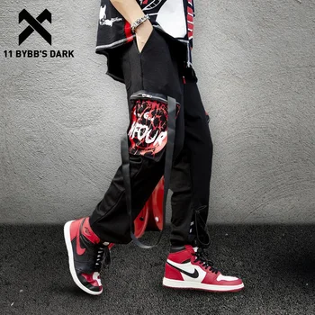 

11 BYBB'S DARK Zipper Pockets Ribbons Cargo Harem Pants Mens Harajuku Streetwear Joggers Sweatpants Casual Loose Track Trousers