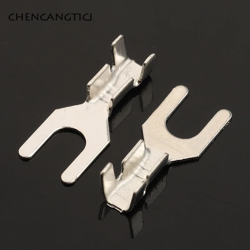 Terminal Block 50 Pcs Fork Spade Terminal Block Cold-Pressed Bare 3.2MM Crimp Terminal Pin U/Y-Shaped Grounding Lug DJ4413-3.2B