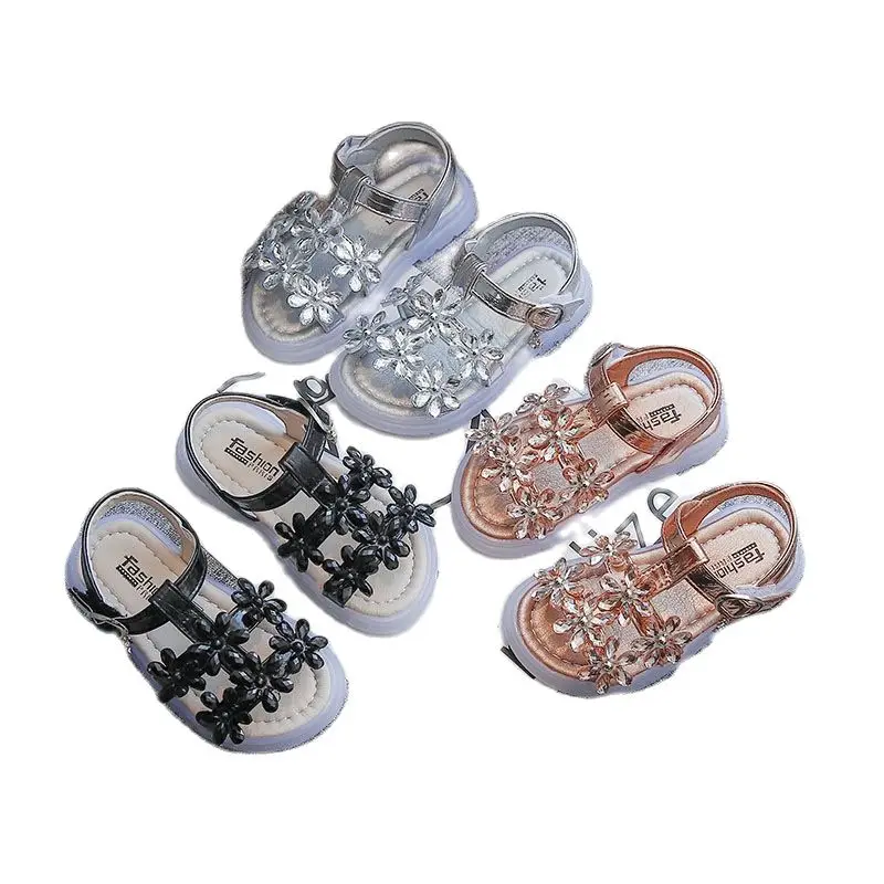 Fashion Rhinestone Flower Princess Summer Sport Little Girl Beach Sandals 2021 For Kids Sandals Baby Children Shoe 1-6 Year Old