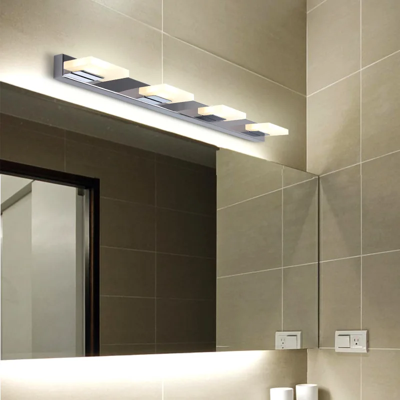 

LED Mirror Front Light Hole Punched Modern Minimalist Stainless Steel Acrylic Bathroom Toilet Makeup Mirror Cabinet Lamp Wall La