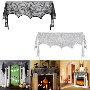 

Halloween Decoration Lace Spider Web Skeleton Skull Tablecloth Black Fireplace Mantel Scarf Event Party Decoration Supplies ZZ