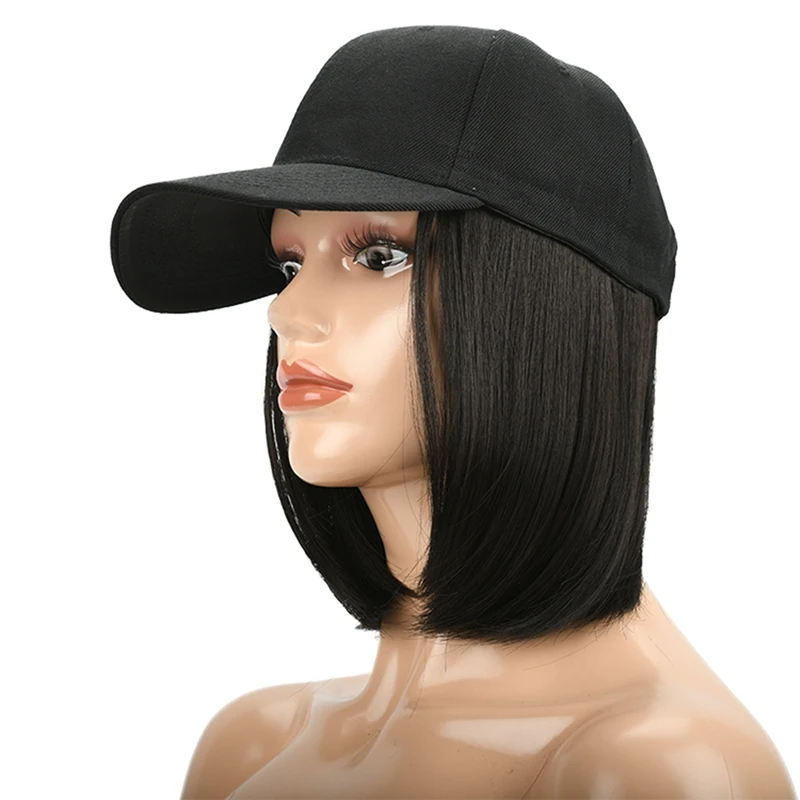 Women Girls Short One-piece Wig Bobo Head Synthetic Hair Baseball Hat with Wigs