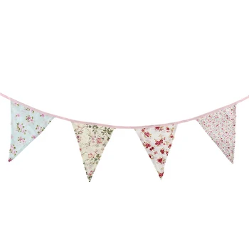 

Shabby Chic Handmade Double Sided Banner Pennant Party Coloured Vintage Fabric Bunting Flag Festival Wedding Decoration Floral