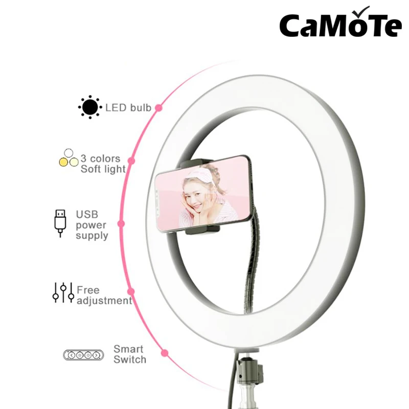 Кольцевая Светодиодная лампа для фотосъемки 8 дюймов 20 см со штативом держатель
