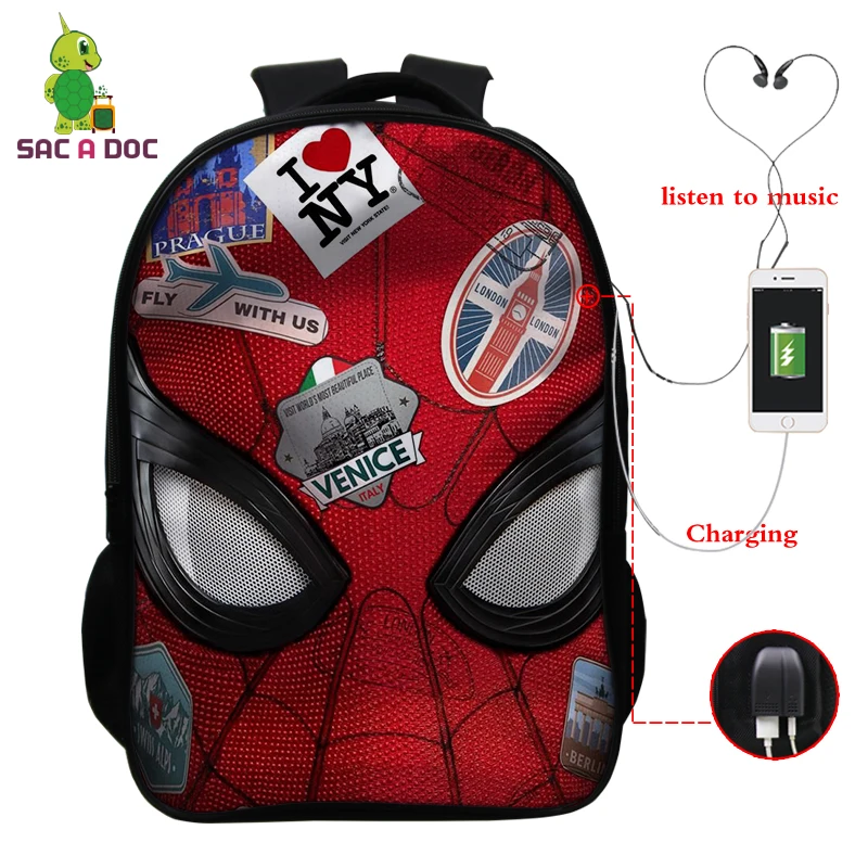 

Spider Man Far From Home 16 Inch School Backpack Bag 3d Printing Daily Daypack Usb Charging Mochilas Escolar Custom Bag Mochila
