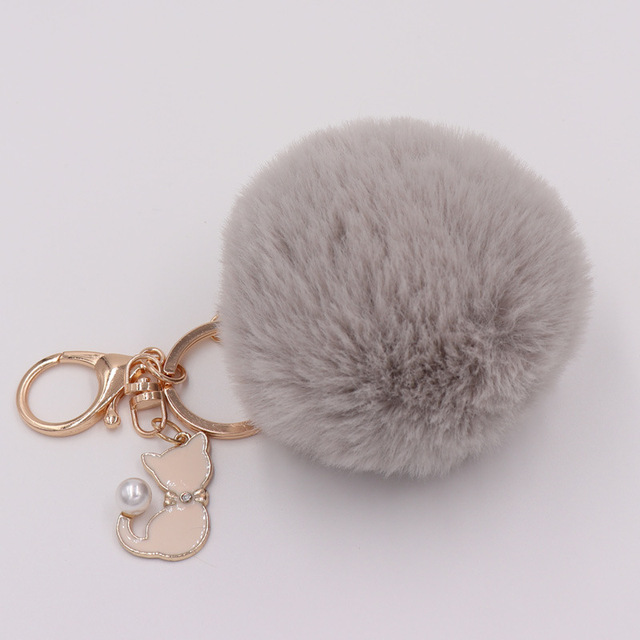 Fur Pompom Keychain Artificial Rabbit Fur Pompom Keychain Kitten Pendant Key Ring Fluffy Handbag Women Keychain Key Ring