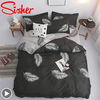 

Sisher Palm Leaf Bedding Set Brief Duvet Cover Plants Printed Pillowcase Sheet Quilt Cover Single Double Queen King Size 3/4pcs