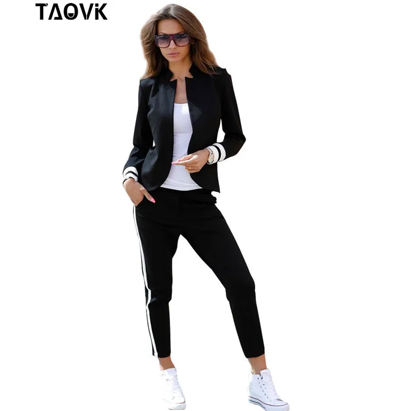 Женский костюм из 2 предметов TAOVK черный и белый спортивный с длинными рукавами
