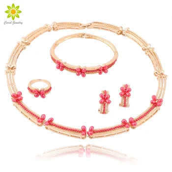 

Fashion African Imitation Pearl Jewelry Sets Wedding Gold Color Necklace EarringsSet Party Women Fashion Bridal Ring Bracelet