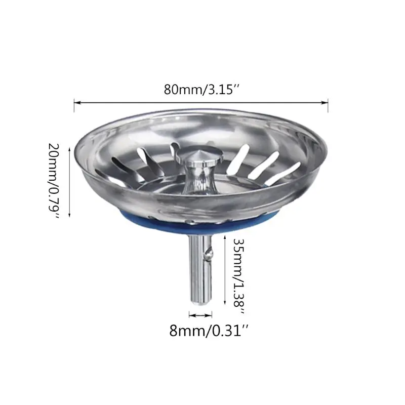 Sink Filter Kitchen Sink Filter Sink Strainer Floor Drain Filter Hair Drain Catcher Kitchen Sink Strainer 80mm Stainless Steel Sink Filter Kitchen Drains Sewer Waste Plug Bathroom Hair Catcher Colanders Strainer Basin Accessories