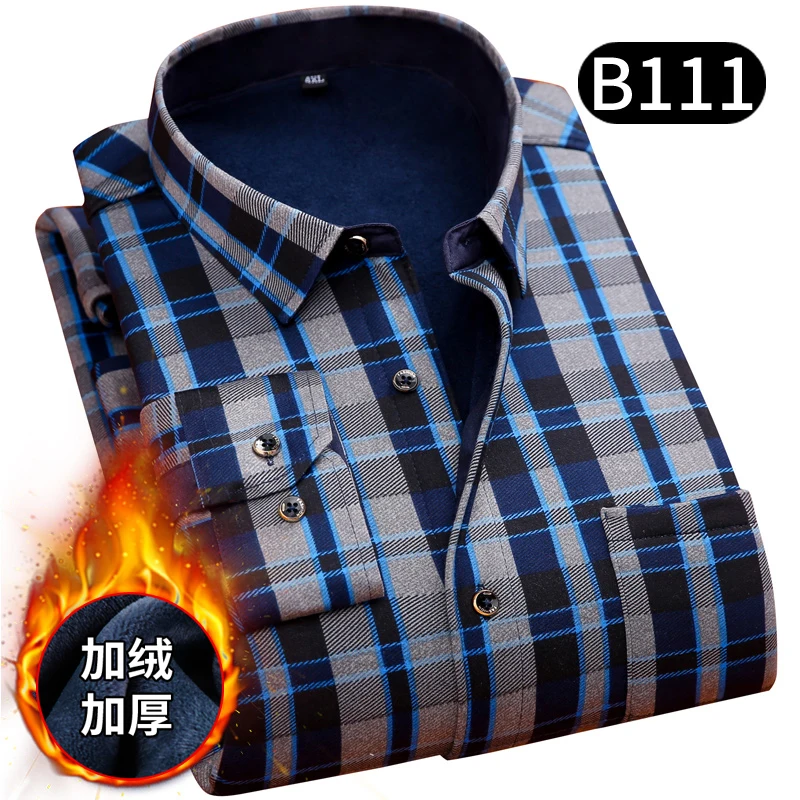 Зимняя плюс бархатная Толстая рубашка мужская Повседневная рубашка с длинными рукавами большой размер высокое качество Клетчатая Мужская рубашка - Цвет: B111