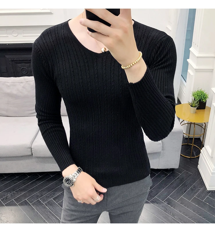 Hot Sale Men Casual Sweater Fashion Long Sleeve Pull Homme Streetwear Slim Fit V Neck Knitting Sweaters Mens Clothing 2XL