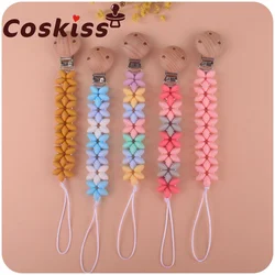 Coskiss 1pcs Baby Petal Pacifier Chain BPA Free Handmade Silicone Bead Safe Teething Chain Infant Pacifier Clip Holder Toys