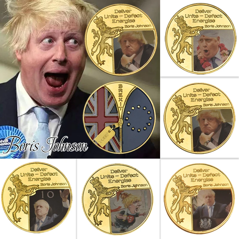 

5pcs WR British Prime Minister Boris Johnson Gold Plated Challenge Coins with Coin Holder Original Coin Funny Gift Dropshipping