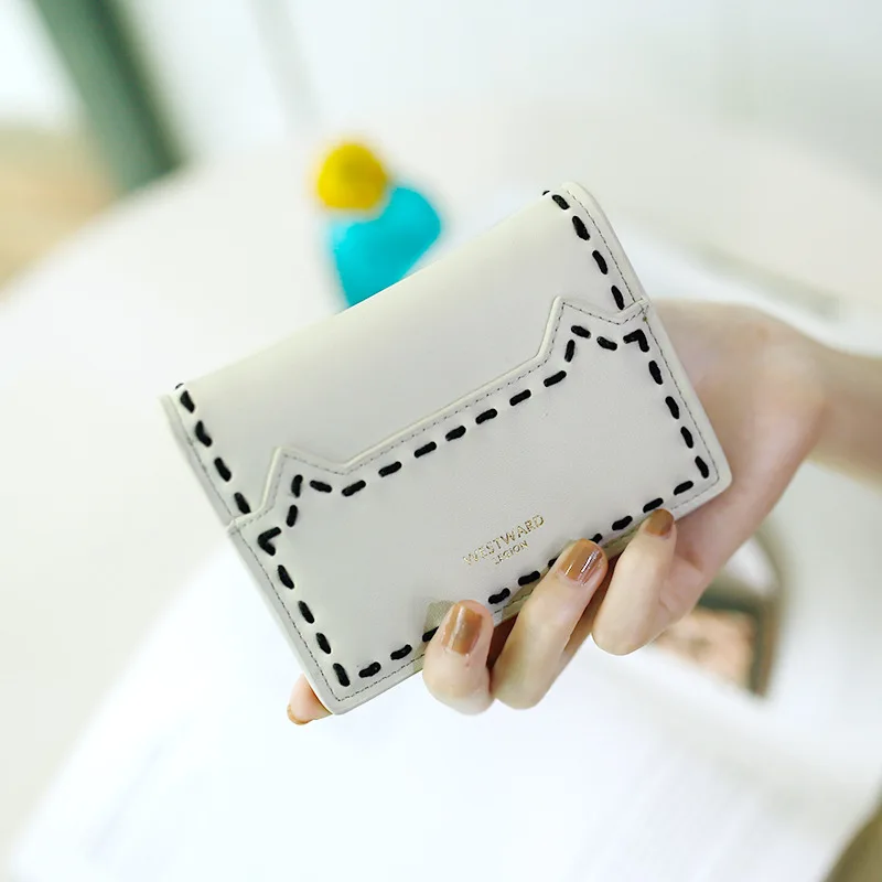 

New Style Short Wallet Japanese Style Simple Joint Kitten Handmade Threading Ultra-Thin Two Folding Buckle Women's Wallet