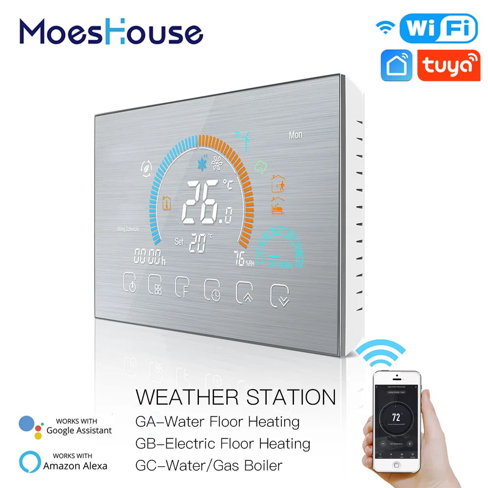 WiFi Thermostat Programmable Temperature Controller Underfloor Water/Gas Boiler Weather Station Tuya Smart Alexa Voice Control