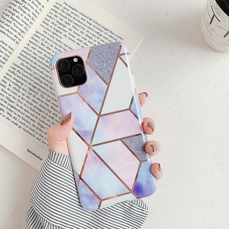 blue purple grey Покрытие геометрический мраморный чехол для iphone 7 XR 11 Pro Max чехол для iphone X XS Max 8 7 6 6S Plus чехол для телефона силиконовый мягкий чехол - Цвет: blue purple grey