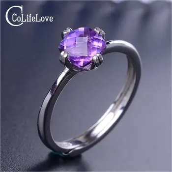 

Promotion Ring for Woman Solid 925 Silver Wedding Ring Natural 6*6 Mm Amethyst Silver Ring Perfect Gift for Girl Friend