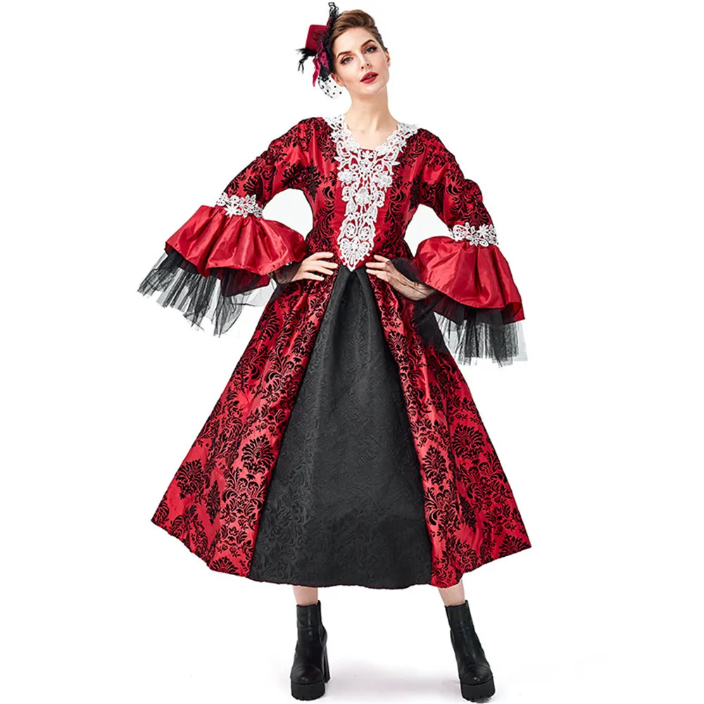

Medieval retro court luxury gothic vampire queen uniform dress ghost devil princess dress halloween carnival purim costume
