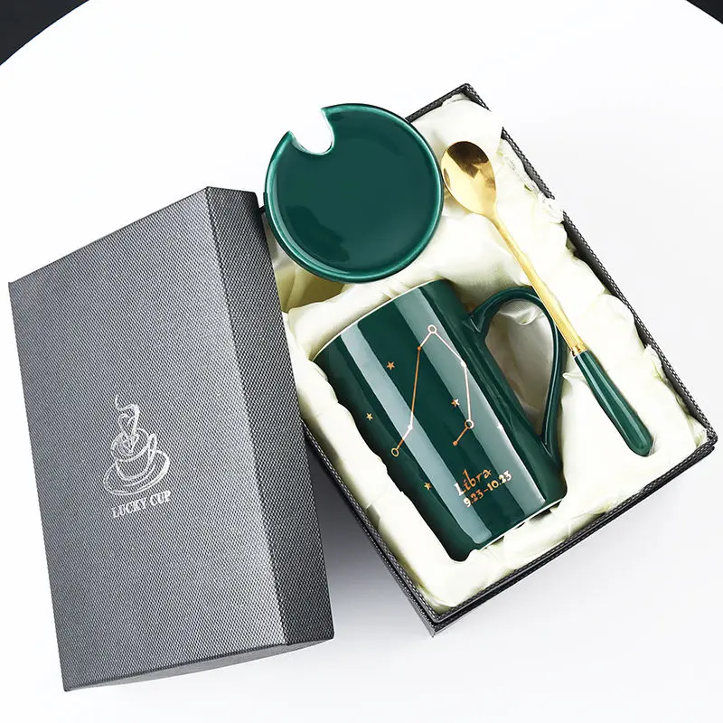 Кружка созвездие чашка Женская Керамическая Питьевая с крышкой Ложка креативная