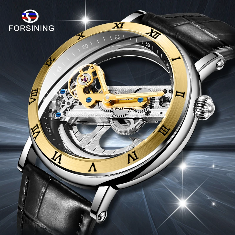 Часы-скелетоны Мужские механические прозрачные с кожаным ремешком | Наручные