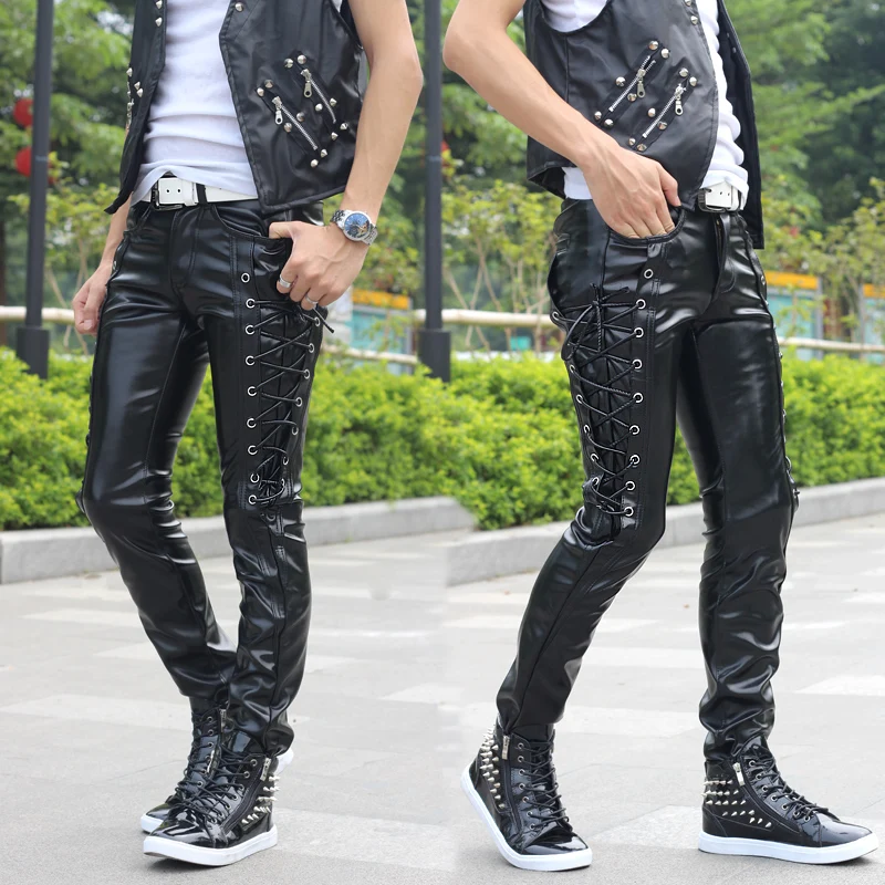 Новые мужские модные повседневные кожаные брюки корейские локомотив