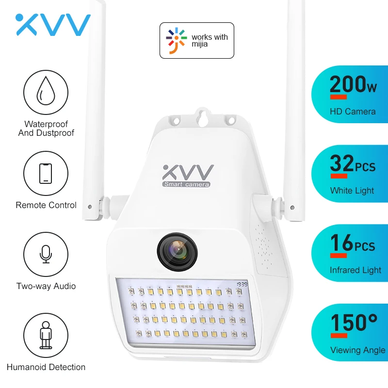 Xiaovv D7 1080P cámara IP 150 ° Gran Angular WiFi inteligente Cámara de exterior con 16 luz infrarroja de la pared del patio de la lámpara cámaras para Mi casa