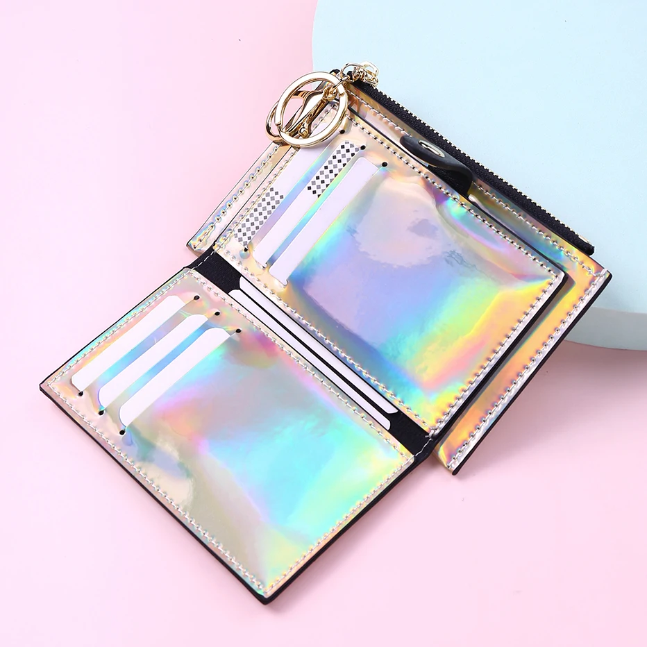 2022 New Fashion Transparent Wallet Women Short PVC Clear Korean Holographic Card Holder Female Cute Purse Coin Bags Wallets for kid 