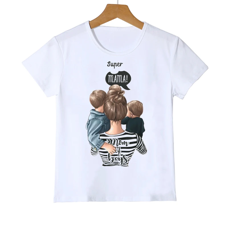 Super Mom Girls T-Shirt Materna E Bambino Love Life Fashion Kawaii Printed T-Shirt Mamma Love Child White Children Clothing