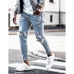 Для мужчин s джинсы обтягивающие эластичные джинсовые брюки, рваные Freyed Slim Fit джинсовые брюки штаны-карандаш с отверстиями Для мужчин