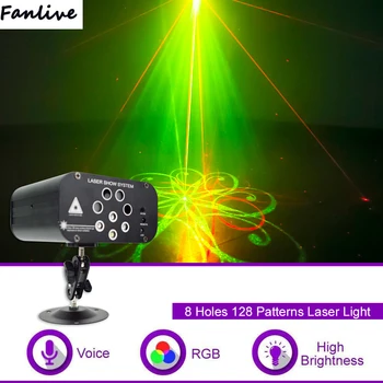 

10pcs 8 holes 128 patterns Disco voice Control music RGBW laser projector 15W LED dj stage light for wedding party KTC Bar