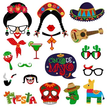 

Amosfun 20pcs Party Photo Booth Props Fiesta Party Supplies Mexican Carnival Prop Photo Props For Wedding Birthday Party Favors