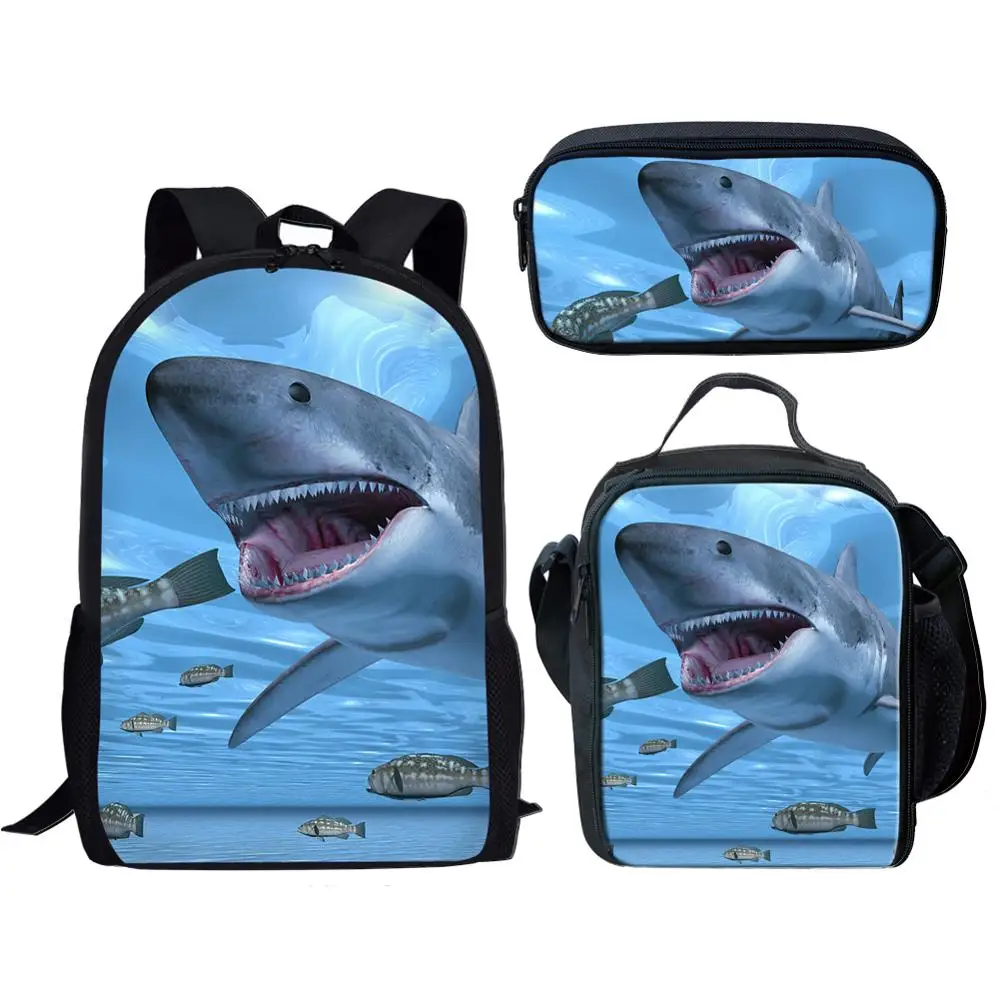 

Great White Shark 3D Print Backpack Set/3PCS For Teenager Boys Girls Children School Bag Kids 16 Inch BookBag Satchel Knapsack