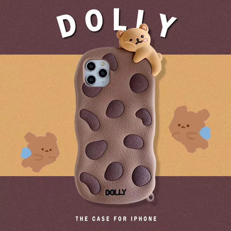 

3D Cute Cartoon Chocolate Cookie Bear Phone Case for iPhone 11 Pro Max Xr Case for iPhone 7 8 SE2 Xs Max Soft Silicone case