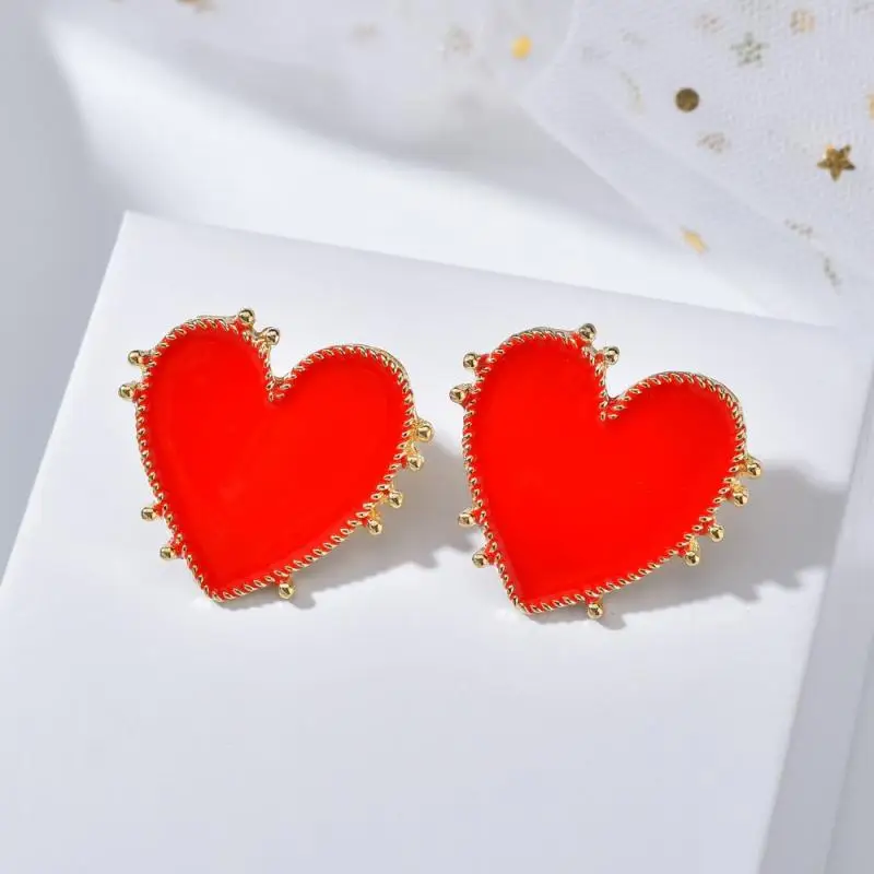Acecare European And American Cross-Border Hot Selling Earrings Retro Alloy Drip Nectarine Heart Gold Edge Red Acrylic | Украшения и